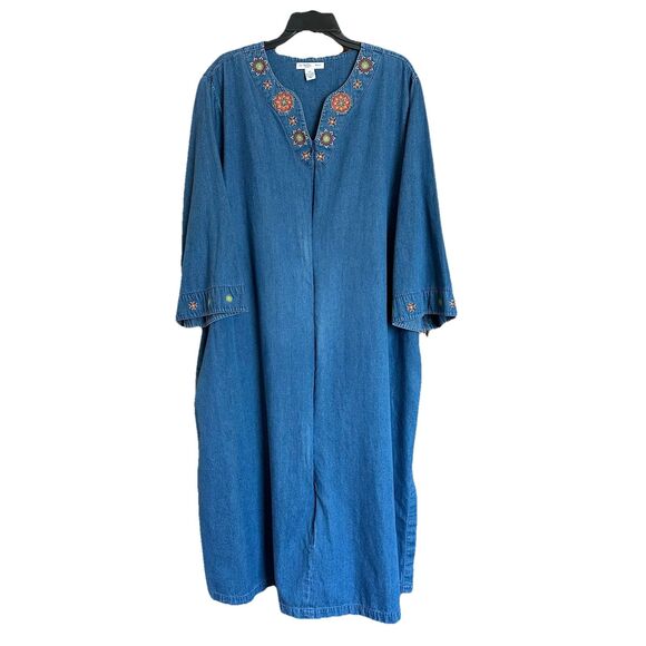 Go Softly Women’s Dress 2X Floral Cottage Denim Blue Patio House Zip Up - Picture 1 of 9